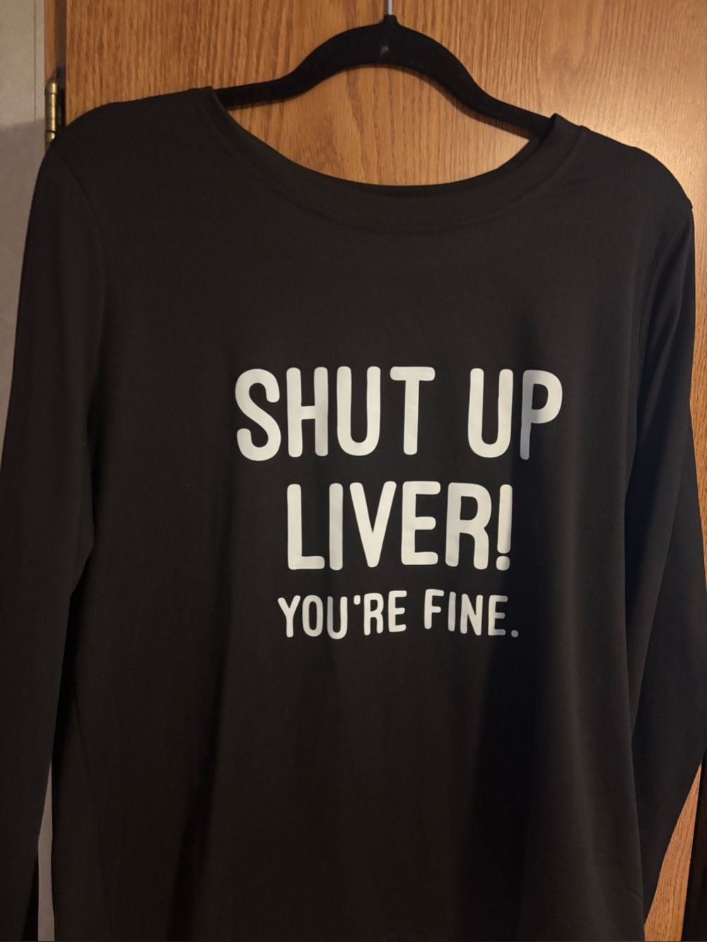 Black Women's Graphic Long-Sleeve Top - 'Shut Up Liver! You're Fine.'